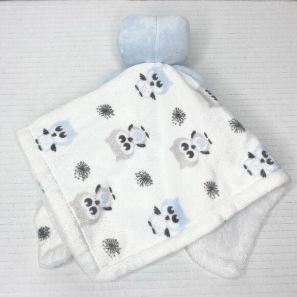Blankets & Beyond Sleeping Owl Plush Lovey Security Blanket White Blue Gray - Picture 2 of 8
